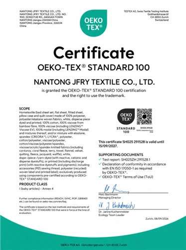 Naša tvornica dobiva OEKO-TEX STANDARD 100 certifikat za posteljinu za stolov...